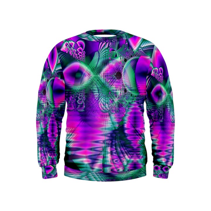  Teal Violet Crystal Palace, Abstract Cosmic Heart Kids  Sweatshirt