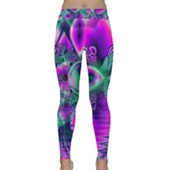  Teal Violet Crystal Palace, Abstract Cosmic Heart Yoga Leggings by DianeClancy