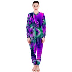  Teal Violet Crystal Palace, Abstract Cosmic Heart Onepiece Jumpsuit (ladies)  by DianeClancy