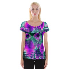  Teal Violet Crystal Palace, Abstract Cosmic Heart Women s Cap Sleeve Top by DianeClancy
