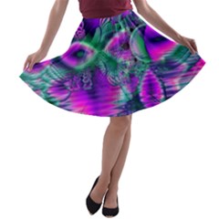  Teal Violet Crystal Palace, Abstract Cosmic Heart A-line Skater Skirt by DianeClancy