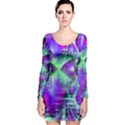 Violet Peacock Feathers, Abstract Crystal Mint Green Long Sleeve Bodycon Dress View1