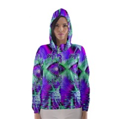 Violet Peacock Feathers, Abstract Crystal Mint Green Hooded Wind Breaker (women) by DianeClancy