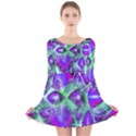 Violet Peacock Feathers, Abstract Crystal Mint Green Long Sleeve Velvet Skater Dress View1