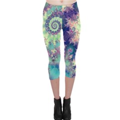 Violet Teal Sea Shells, Abstract Underwater Forest (purple Sea Horse, Abstract Ocean Waves  Capri Leggings  by DianeClancy