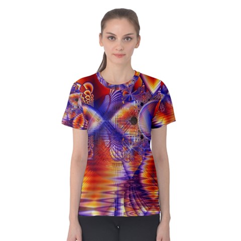 Winter Crystal Palace, Abstract Cosmic Dream (lake 12 15 13) 9900x7400 Smaller Women s Cotton Tee by DianeClancy