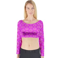 Pink Snowflakes Spinning In Winter Long Sleeve Crop Top by DianeClancy