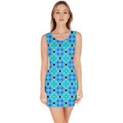 Vibrant Modern Abstract Lattice Aqua Blue Quilt Sleeveless Bodycon Dress by DianeClancy