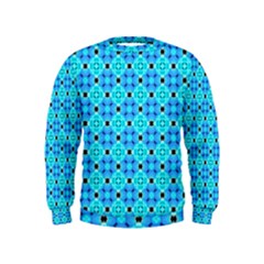 Vibrant Modern Abstract Lattice Aqua Blue Quilt Kids  Sweatshirt by DianeClancy