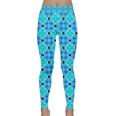 Vibrant Modern Abstract Lattice Aqua Blue Quilt Yoga Leggings by DianeClancy