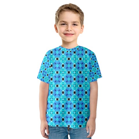 Vibrant Modern Abstract Lattice Aqua Blue Quilt Kid s Sport Mesh Tee by DianeClancy