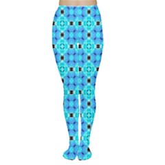 Vibrant Modern Abstract Lattice Aqua Blue Quilt Women s Tights by DianeClancy