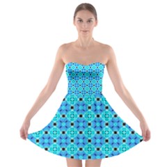 Vibrant Modern Abstract Lattice Aqua Blue Quilt Strapless Dresses by DianeClancy