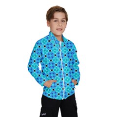 Vibrant Modern Abstract Lattice Aqua Blue Quilt Wind Breaker (kids) by DianeClancy