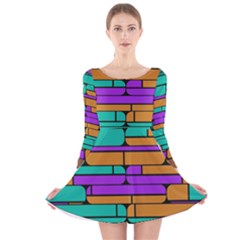 Round Corner Shapes In Retro Colors            Long Sleeve Velvet Skater Dress by LalyLauraFLM