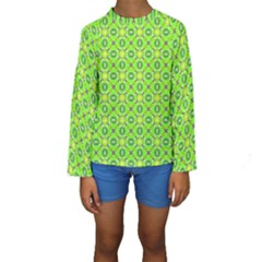 Vibrant Abstract Tropical Lime Foliage Lattice Kid s Long Sleeve Swimwear by DianeClancy