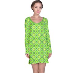Vibrant Abstract Tropical Lime Foliage Lattice Long Sleeve Nightdress by DianeClancy
