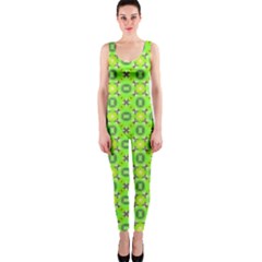 Vibrant Abstract Tropical Lime Foliage Lattice Onepiece Catsuit by DianeClancy