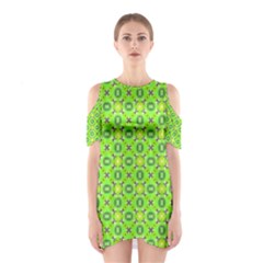 Vibrant Abstract Tropical Lime Foliage Lattice Cutout Shoulder Dress by DianeClancy