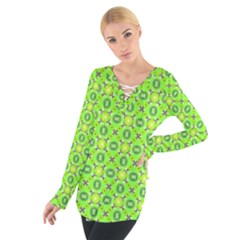 Vibrant Abstract Tropical Lime Foliage Lattice Women s Tie Up Tee by DianeClancy