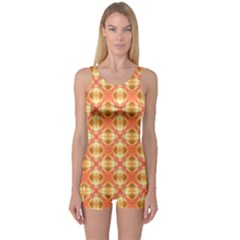 Peach Pineapple Abstract Circles Arches One Piece Boyleg Swimsuit by DianeClancy