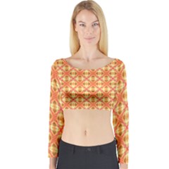 Peach Pineapple Abstract Circles Arches Long Sleeve Crop Top by DianeClancy