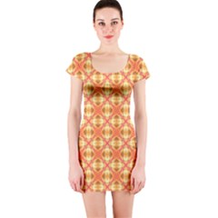 Peach Pineapple Abstract Circles Arches Short Sleeve Bodycon Dress by DianeClancy