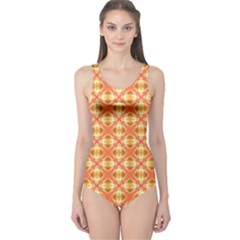 Peach Pineapple Abstract Circles Arches One Piece Swimsuit by DianeClancy