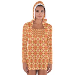 Peach Pineapple Abstract Circles Arches Women s Long Sleeve Hooded T-shirt