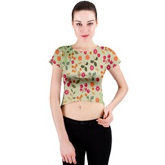 Elegant Floral Seamless Pattern Crew Neck Crop Top by TastefulDesigns