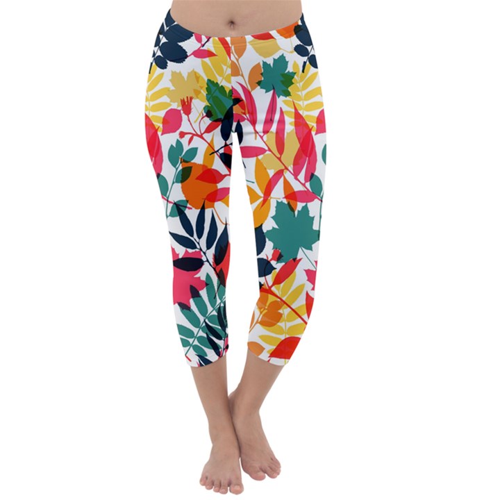 Seamless Autumn Leaves Pattern  Capri Winter Leggings 