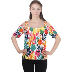 Seamless Autumn Leaves Pattern  Women s Cutout Shoulder Tee