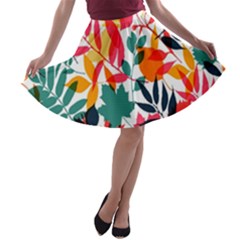 Seamless Autumn Leaves Pattern  A-line Skater Skirt