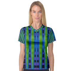 Blue Green Geometric Women s V-neck Sport Mesh Tee