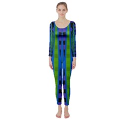 Blue Green Geometric Long Sleeve Catsuit