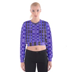 Blue Black Geometric Pattern Women s Cropped Sweatshirt