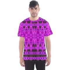 Bright Pink Black Geometric Pattern Men s Sport Mesh Tee