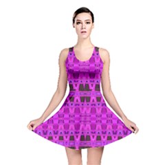 Bright Pink Black Geometric Pattern Reversible Skater Dress