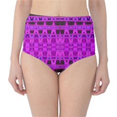 Bright Pink Black Geometric Pattern High-waist Bikini Bottoms