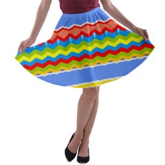 Colorful Chevrons And Waves                 A-line Skater Skirt by LalyLauraFLM