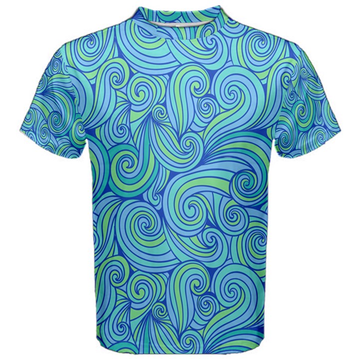 Abstract Blue Wave Pattern Men s Cotton Tee