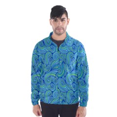 Abstract Blue Wave Pattern Wind Breaker (men) by TastefulDesigns