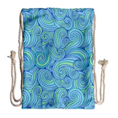 Abstract Blue Wave Pattern Drawstring Bag (large) by TastefulDesigns