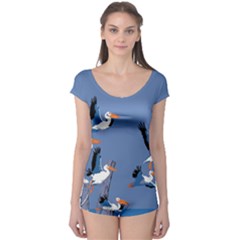 Abstract Pelicans Seascape Tropical Pop Art Boyleg Leotard (ladies) by WaltCurleeArt