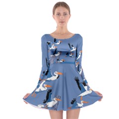 Abstract Pelicans Seascape Tropical Pop Art Long Sleeve Skater Dress