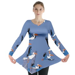 Abstract Pelicans Seascape Tropical Pop Art Long Sleeve Tunic  by WaltCurleeArt