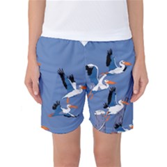 Abstract Pelicans Seascape Tropical Pop Art Women s Basketball Shorts by WaltCurleeArt