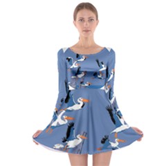 Abstract Pelicans Seascape Tropical Pop Art Long Sleeve Skater Dress by WaltCurleeArt