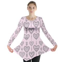 Sketches Ornamental Hearts Pattern Long Sleeve Tunic 