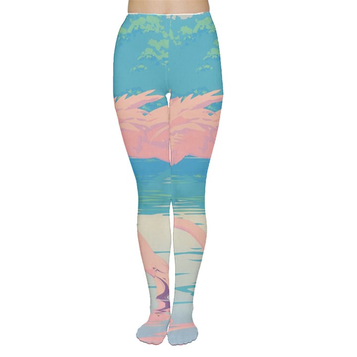 Two Pink Flamingos Pop Art Women s Tights